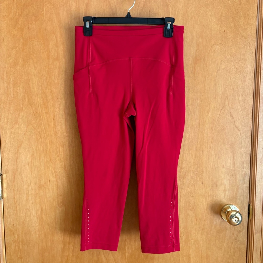 Lululemon Speed Up Crop Leggings Womens 8 Red Running Pockets Reflective